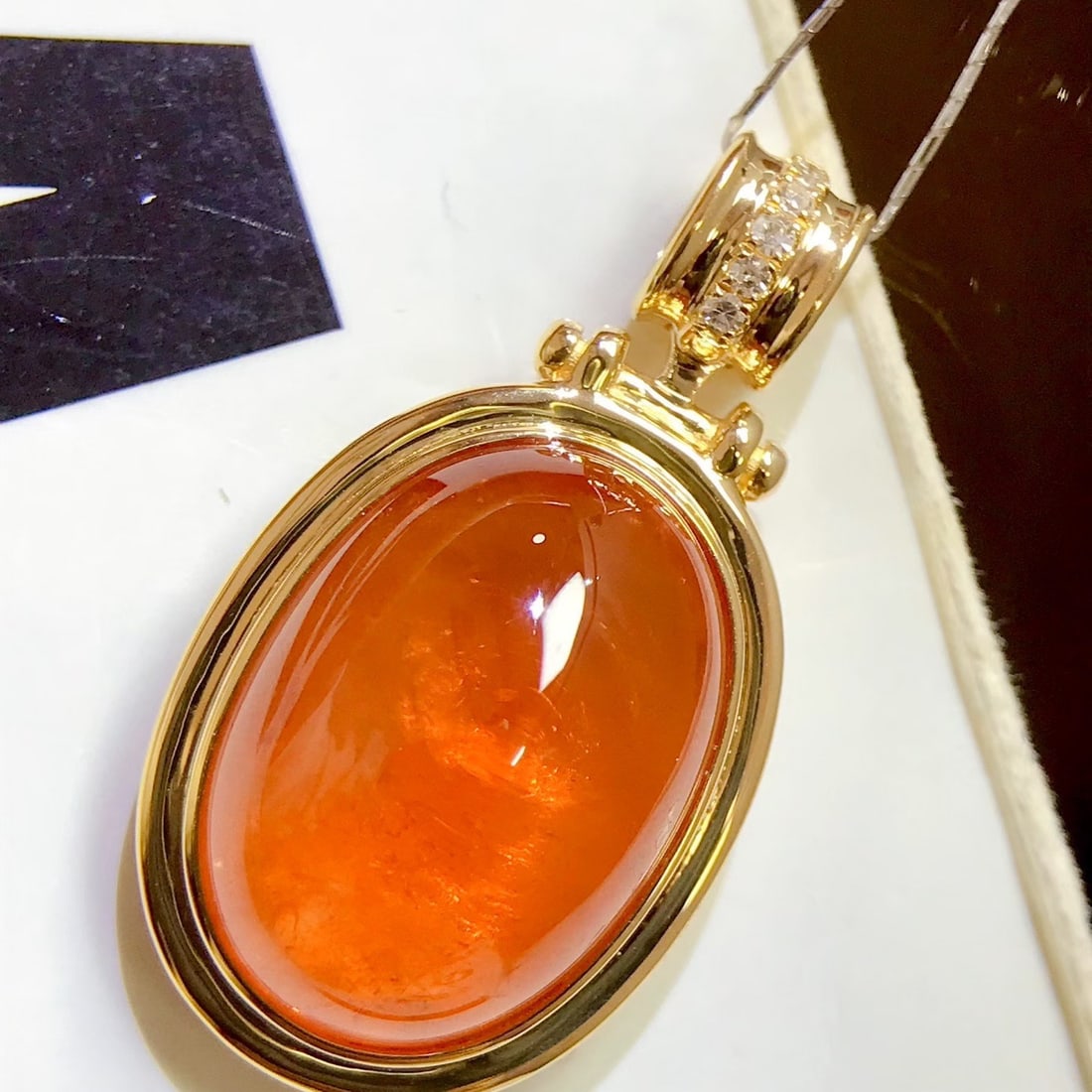 14k Gold 13.2 Ct Natural Spessartine & Diamond Pendant( Without Chain ) - 2