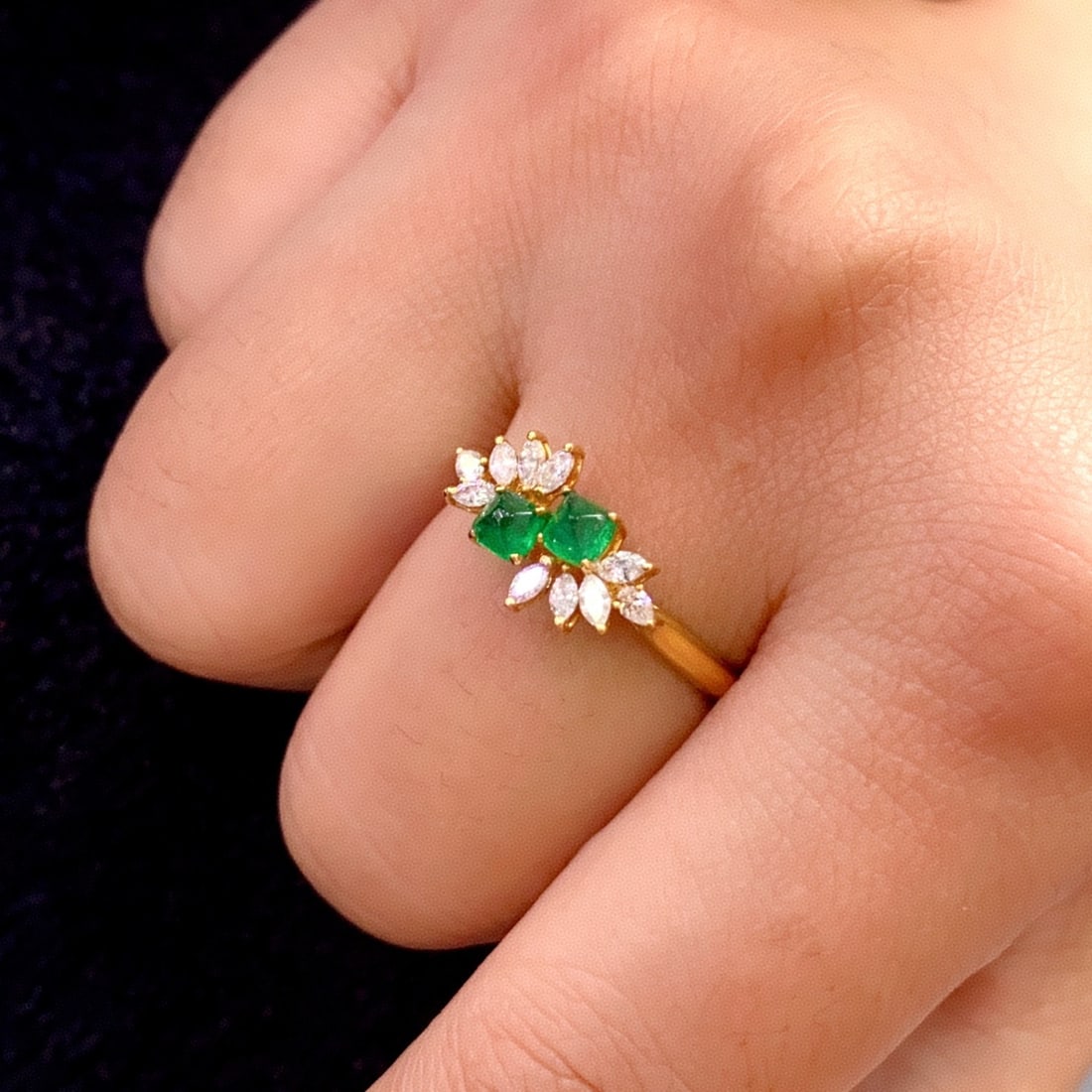 14k Gold 0.50 Ct Natural Emerald & Diamond Ring - 3