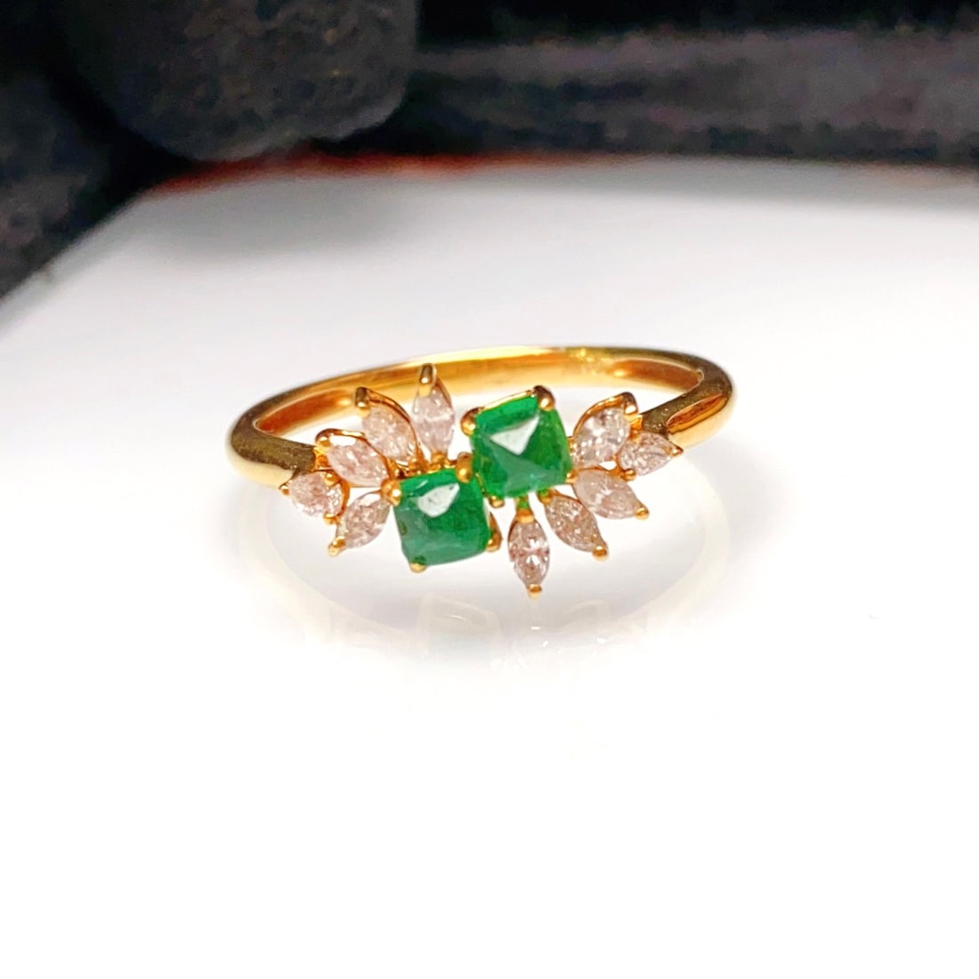 14k Gold 0.50 Ct Natural Emerald & Diamond Ring - 5