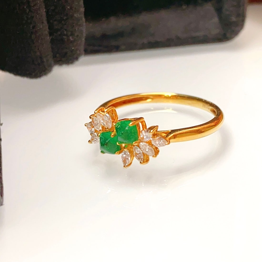 14k Gold 0.50 Ct Natural Emerald & Diamond Ring - 6