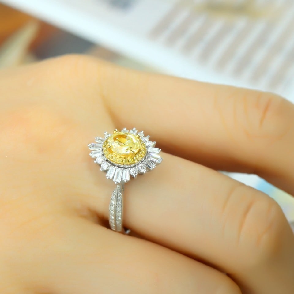 14k Gold 1.28 Ctw Natural Yellow Diamond & Diamond Ring - 3
