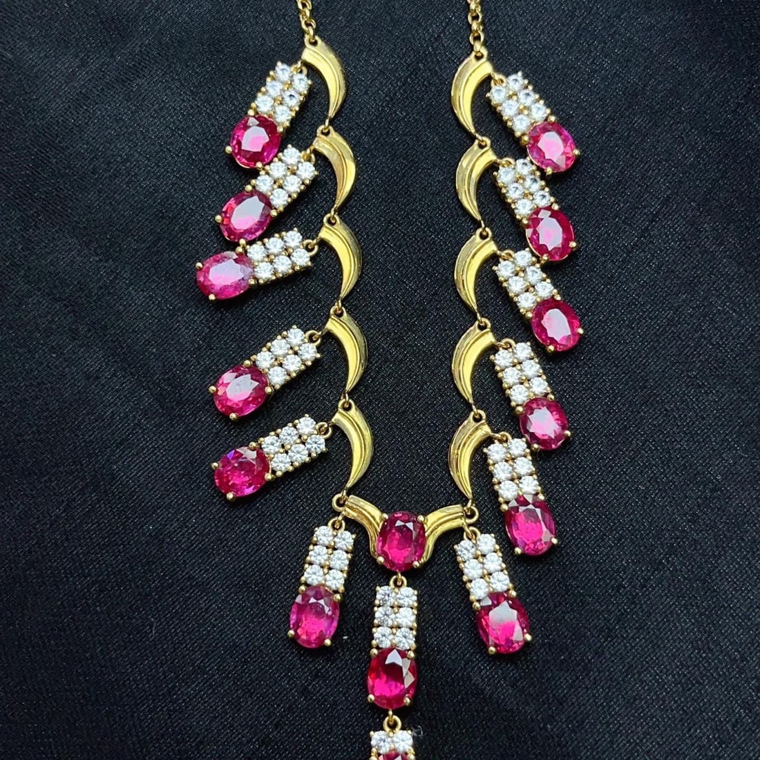 14k Gold 6.35 Ct Natural Ruby & Sapphire Necklace - 5