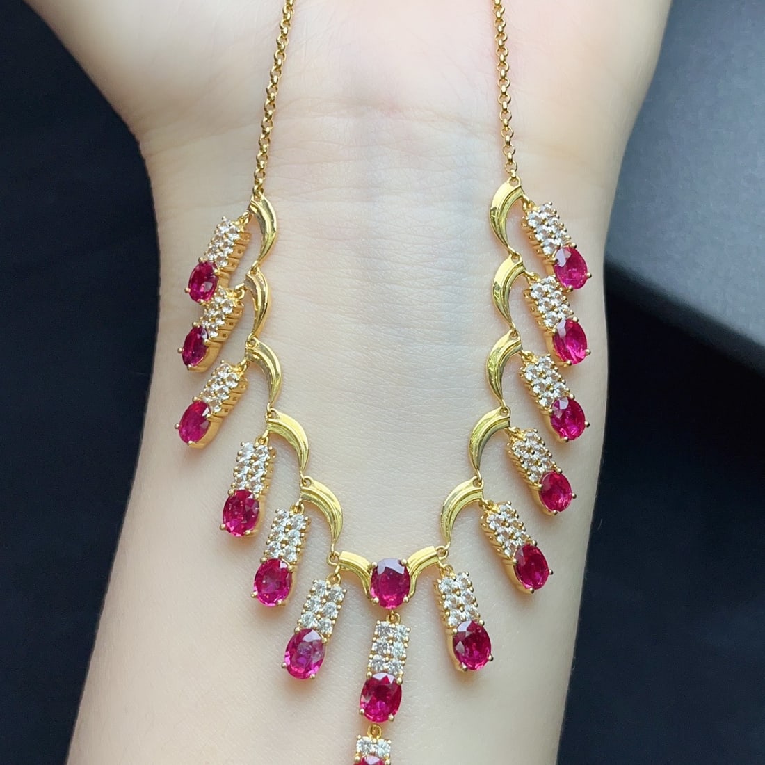 14k Gold 6.35 Ct Natural Ruby & Sapphire Necklace - 6