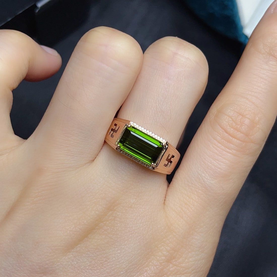 14k Gold 4.00 Ct Natural Tourmaline & Diamond & Men¡¯s Ring - 2
