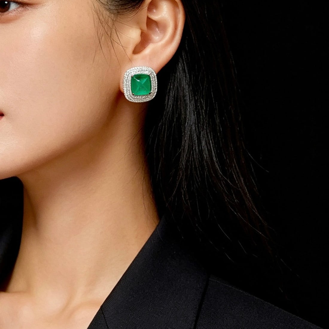 14k Gold 6.5 Ct Natural Emerald & Diamond Earrings - 4