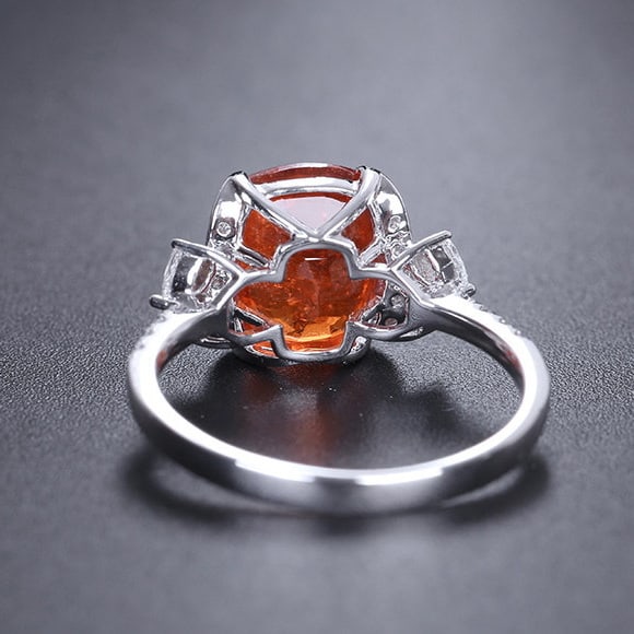 14k Gold 4.39 Ctw Natural Spessartine & Diamond Ring: Ref:231154053 // gold content:14k gold // ring size:7. 25us // // main gemstone:spessartine // shape:cushion // carat weight:4. 11ct // color:orange // treatment:natural // // adjacent gemstone 2 :