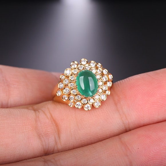 14k Gold 2.13 Ctw Natural Emerald & Diamond Ring: Ref:231154055 // gold content:14k gold // ring size:7. 25us // // main gemstone:emerald // shape:oval // carat weight:1. 57ct // color:green // treatment:natural // // adjacent gemstone 2 : diamond