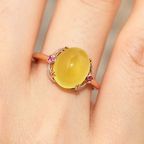14k Gold 5.42 Ct Natural Prehnite & Ruby Ring - 6