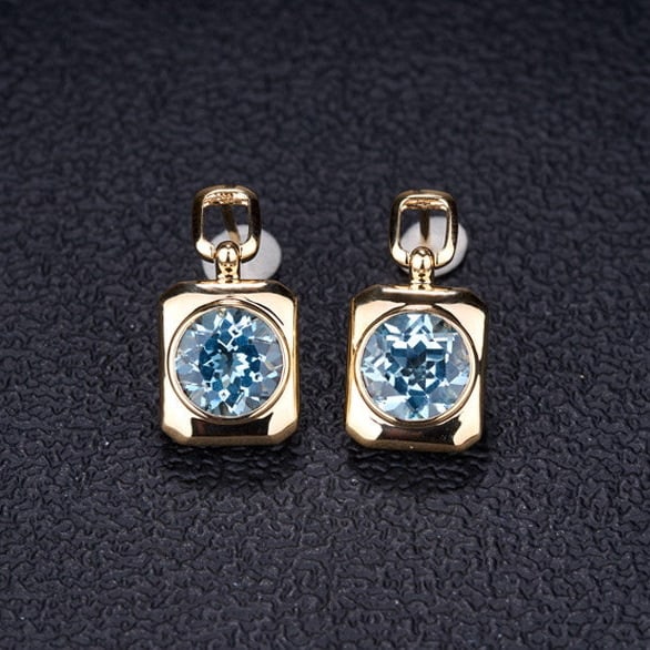 14k Gold 3.71 Ct Natural Aquamarine Earrings: Ref:231154062 // gold content:14k gold // main gemstone:aquamarine // shape:round // carat weight:3. 71ct // color:blue // treatment:natural // cut grade:g // High Estimate: 4300 Condition: New Low Es