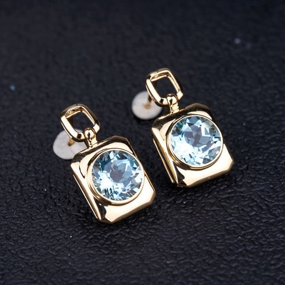 14k Gold 3.71 Ct Natural Aquamarine Earrings - 4