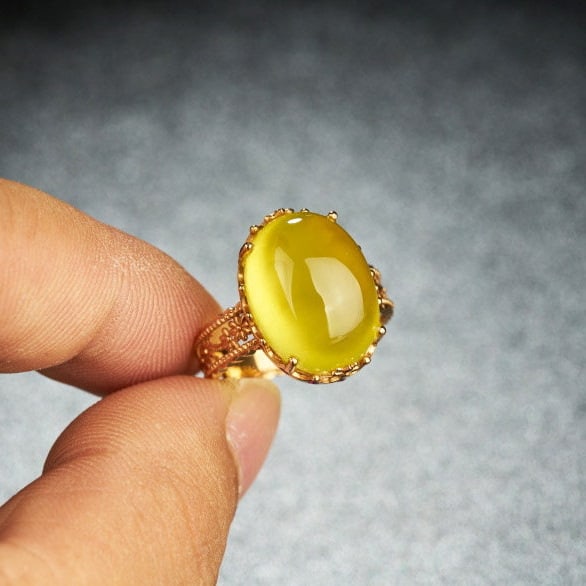 14k Gold 13.35 Ct Natural Prehnite & Ruby Ring - 2