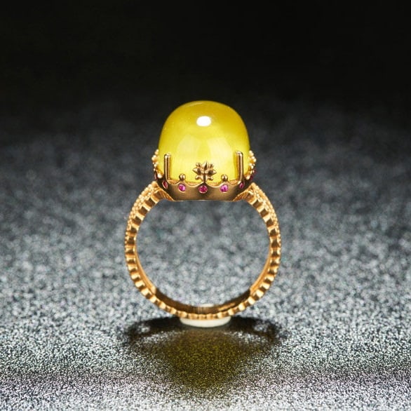 14k Gold 13.35 Ct Natural Prehnite & Ruby Ring - 6