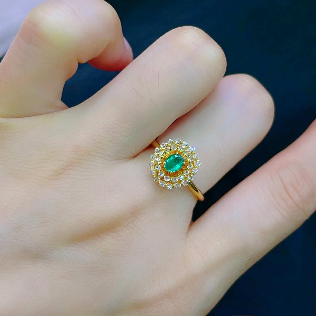 14k Gold 0.45 Ct Natural Emerald & Diamond Ring - 5