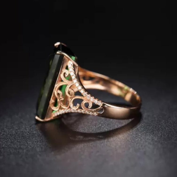 14k Gold 7.35 Ct Natural Tourmaline & Diamond Ring - 2