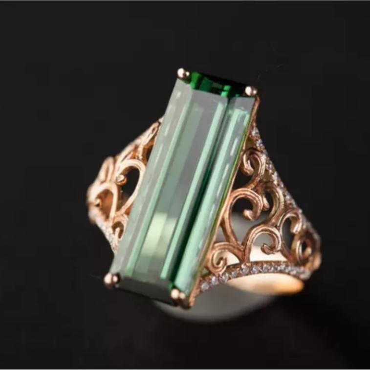 14k Gold 7.35 Ct Natural Tourmaline & Diamond Ring - 5