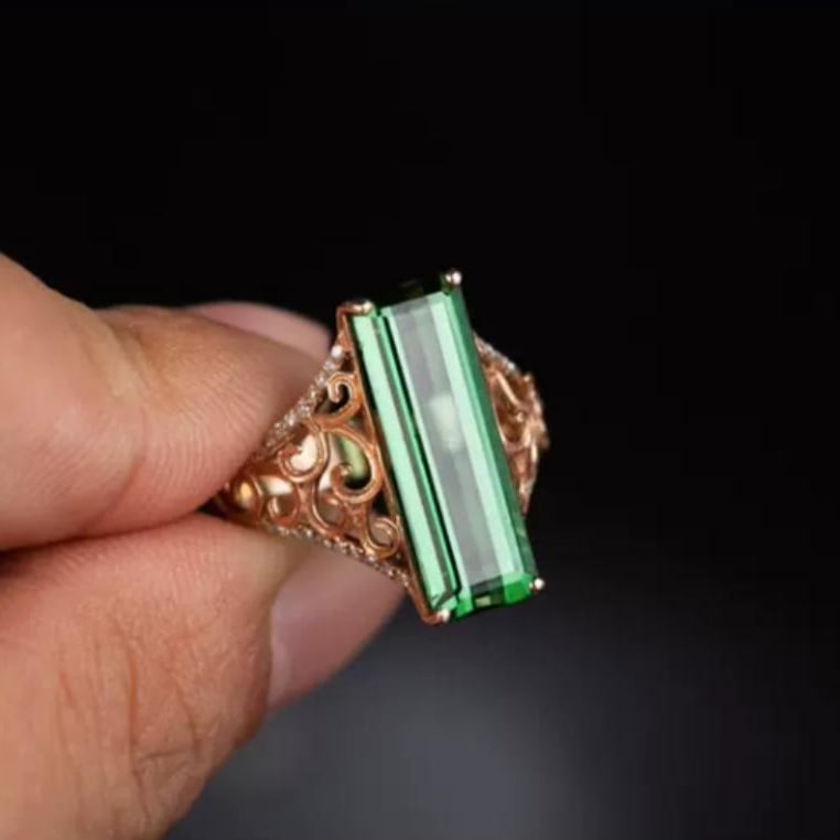 14k Gold 7.35 Ct Natural Tourmaline & Diamond Ring - 6