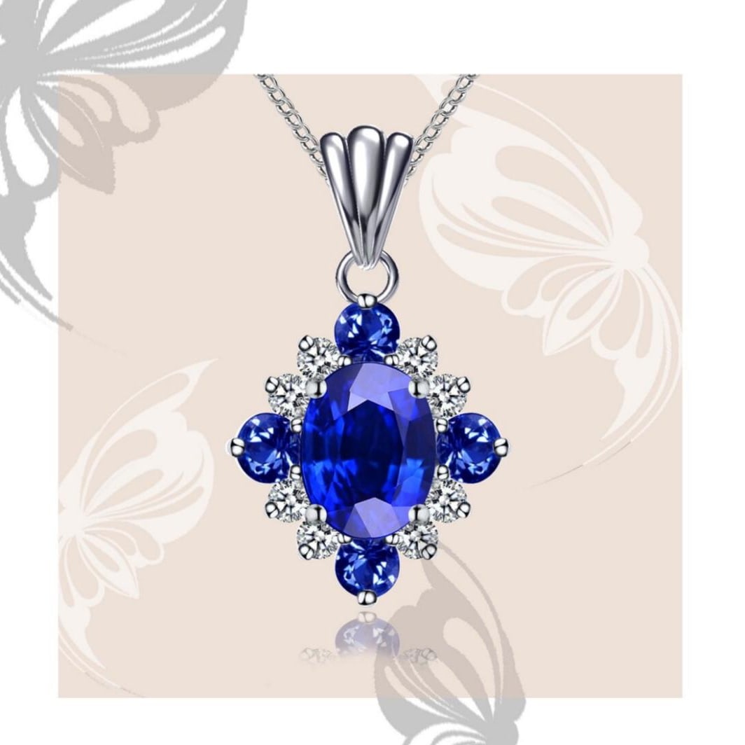 14k Gold 1.16 Ctw Natural Sapphire & Diamond Pendant( Without Chain ) - 2