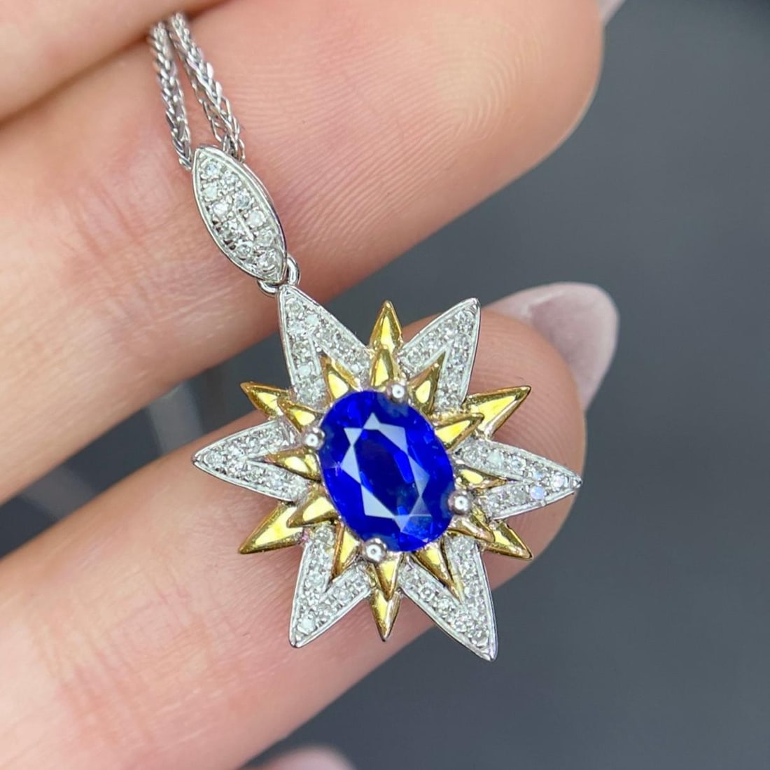 14k Gold 1.05 Ct Natural Sapphire & Diamond Pendant( Without Chain ) - 2
