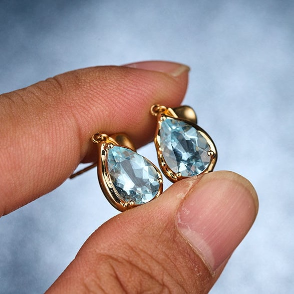 14k Gold 3.42 Ct Natural Aquamarine Earrings - 6