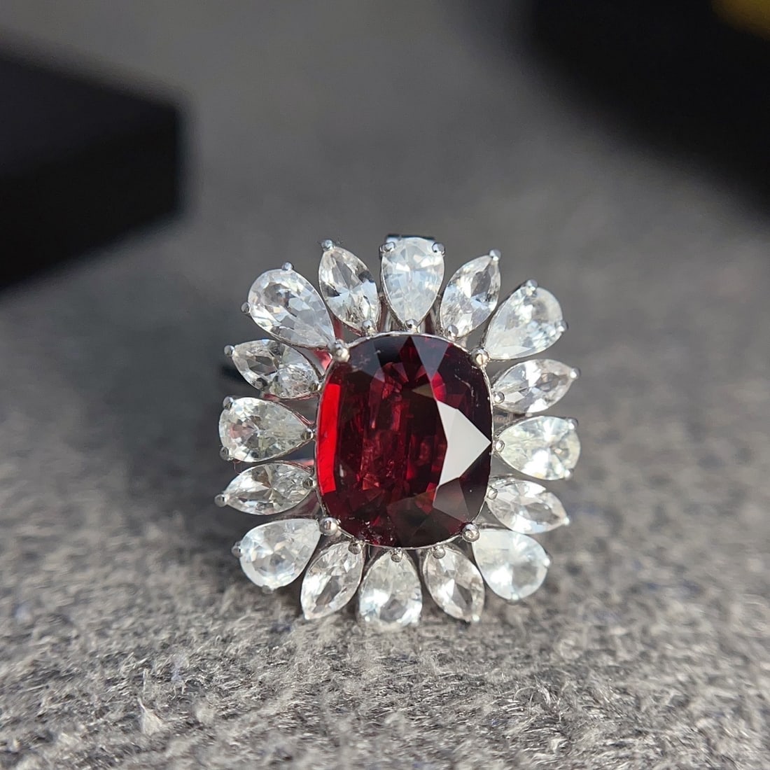14k Gold 3.20 Ct Natural Tourmaline & Diamond & Sapphire Ring/pendant( Without Chain ): Ref:231154100 // gold content:14k gold // ring size:7. 25us // // main gemstone:tourmaline // shape:cushion // carat weight:3. 20ct // color:red // treatment:natural // // adjacent gemstone 2 :