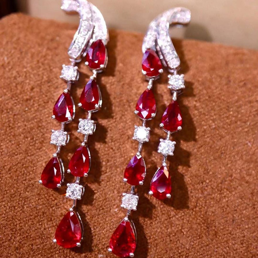 14k Gold 3.99 Ctw Natural Ruby & Diamond Earrings - 2