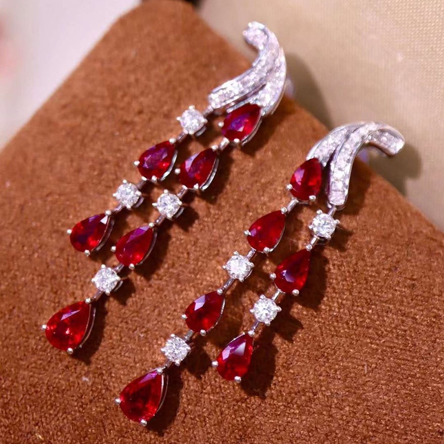 14k Gold 3.99 Ctw Natural Ruby & Diamond Earrings - 3