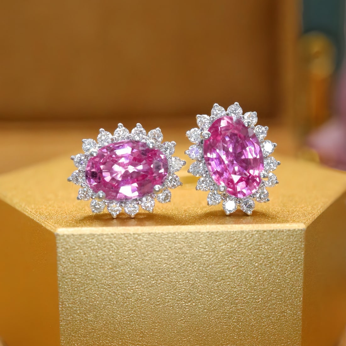 14k Gold 2.04 Ctw Natural Padparadscha Sapphire & Diamond Earrings - 2
