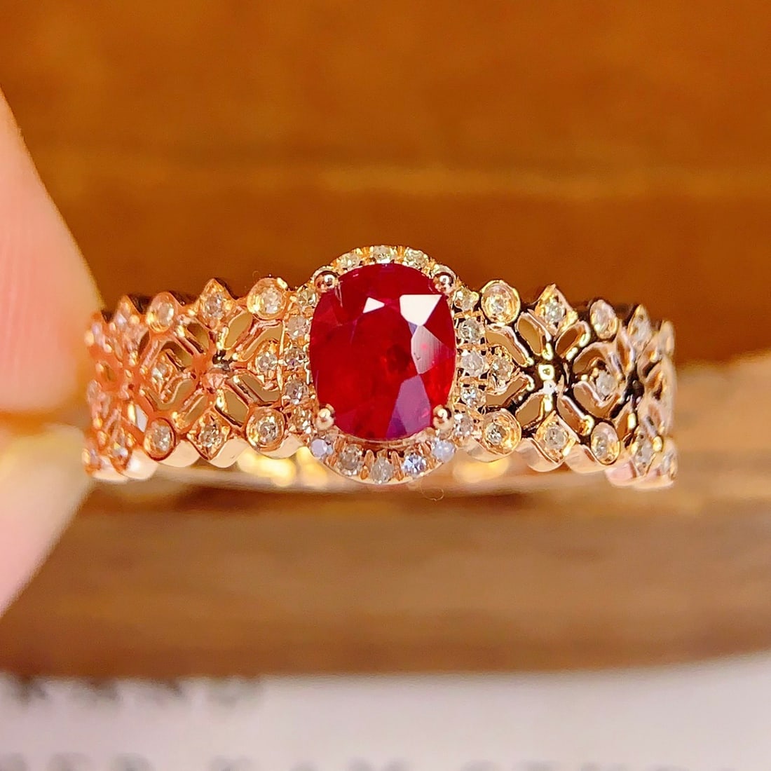 14k Gold 0.65 Ct Natural Ruby & Diamond Ring - 4