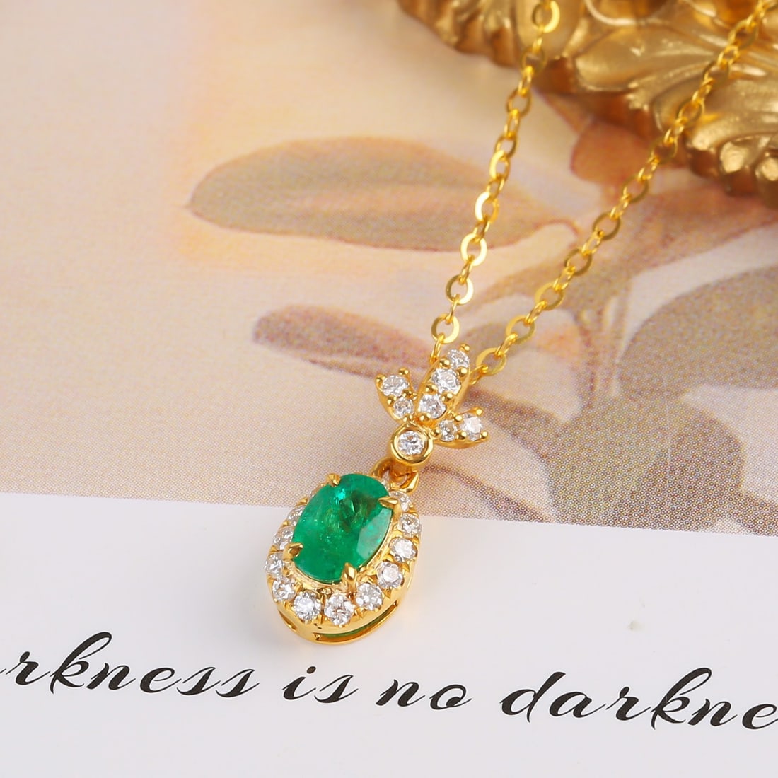 14k Gold 0.66 Ctw Natural Emerald & Diamond Pendant( Without Chain ): Ref:231154112 // gold content:14k gold // main gemstone:emerald // shape:oval // carat weight:0. 47ct // color:green // treatment:natural // // adjacent gemstone 2 : diamond // shape:round // carat we