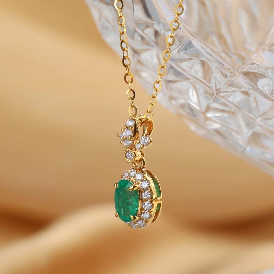 14k Gold 0.66 Ctw Natural Emerald & Diamond Pendant( Without Chain ) - 2
