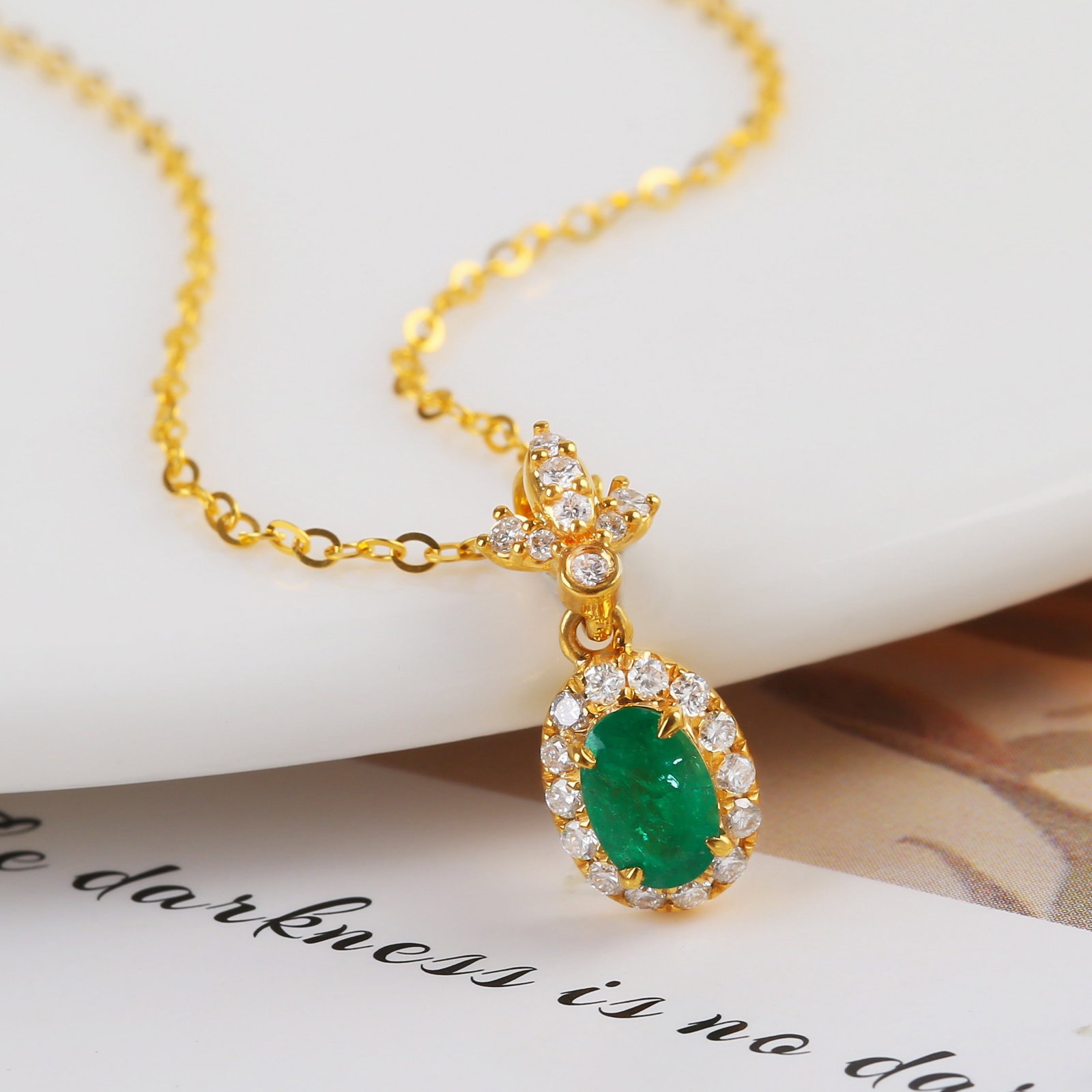 14k Gold 0.66 Ctw Natural Emerald & Diamond Pendant( Without Chain ) - 3