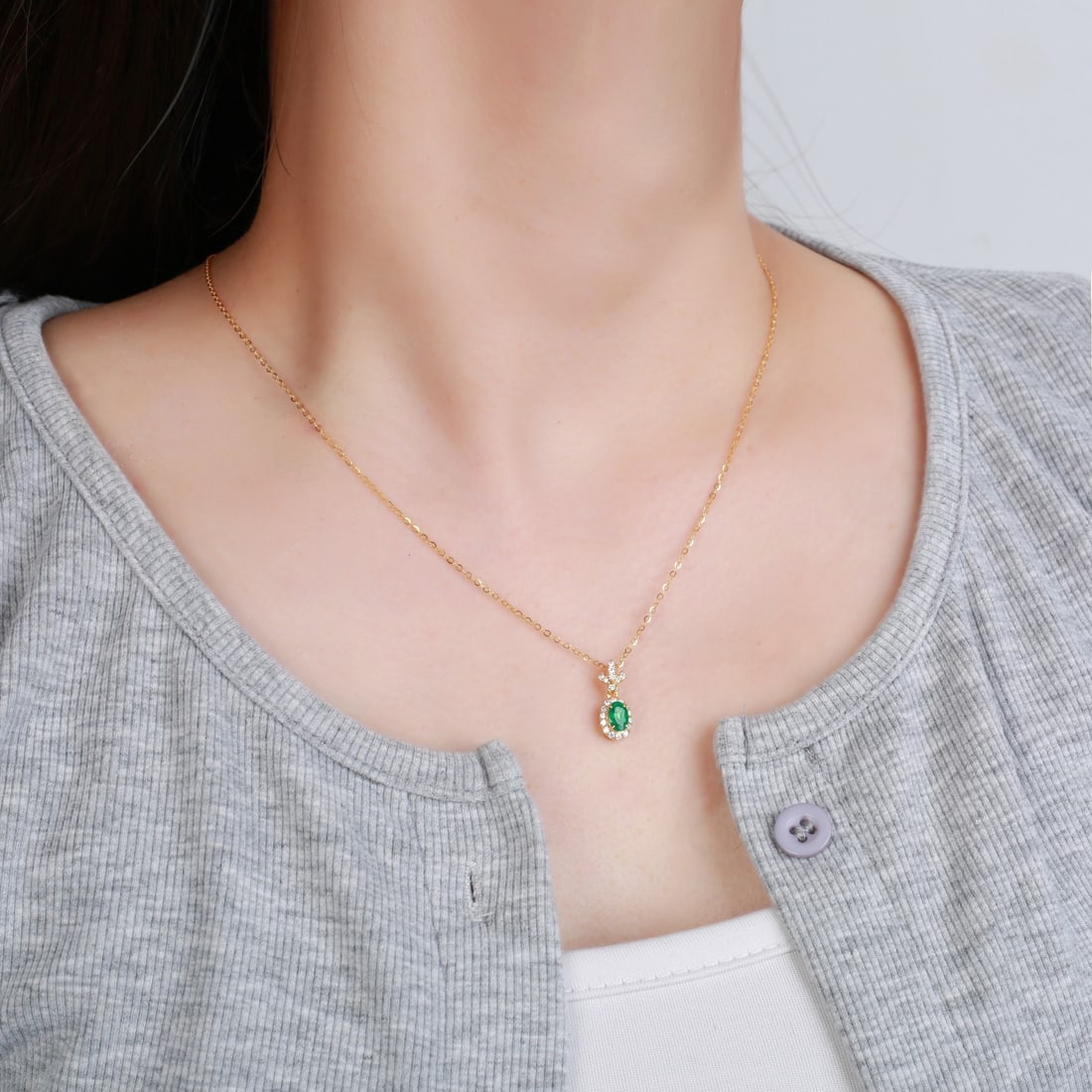 14k Gold 0.66 Ctw Natural Emerald & Diamond Pendant( Without Chain ) - 4