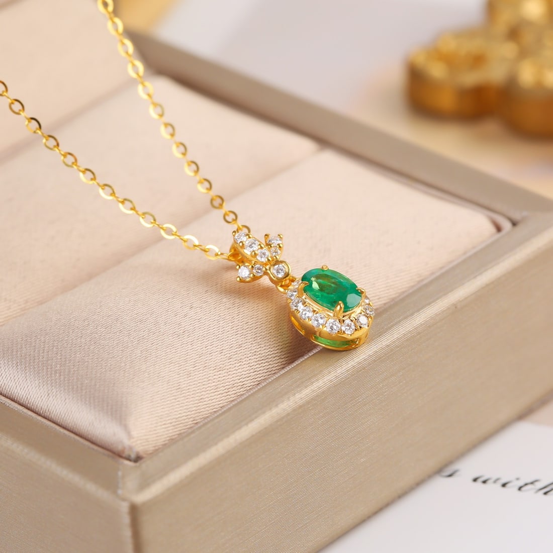 14k Gold 0.66 Ctw Natural Emerald & Diamond Pendant( Without Chain ) - 5