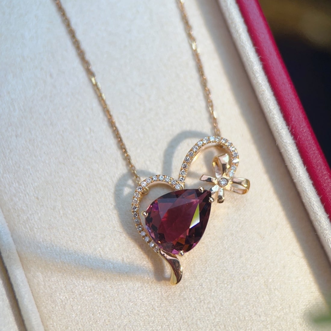 14k Gold 2.75 Ct Natural Tourmaline & Diamond Necklace - 2
