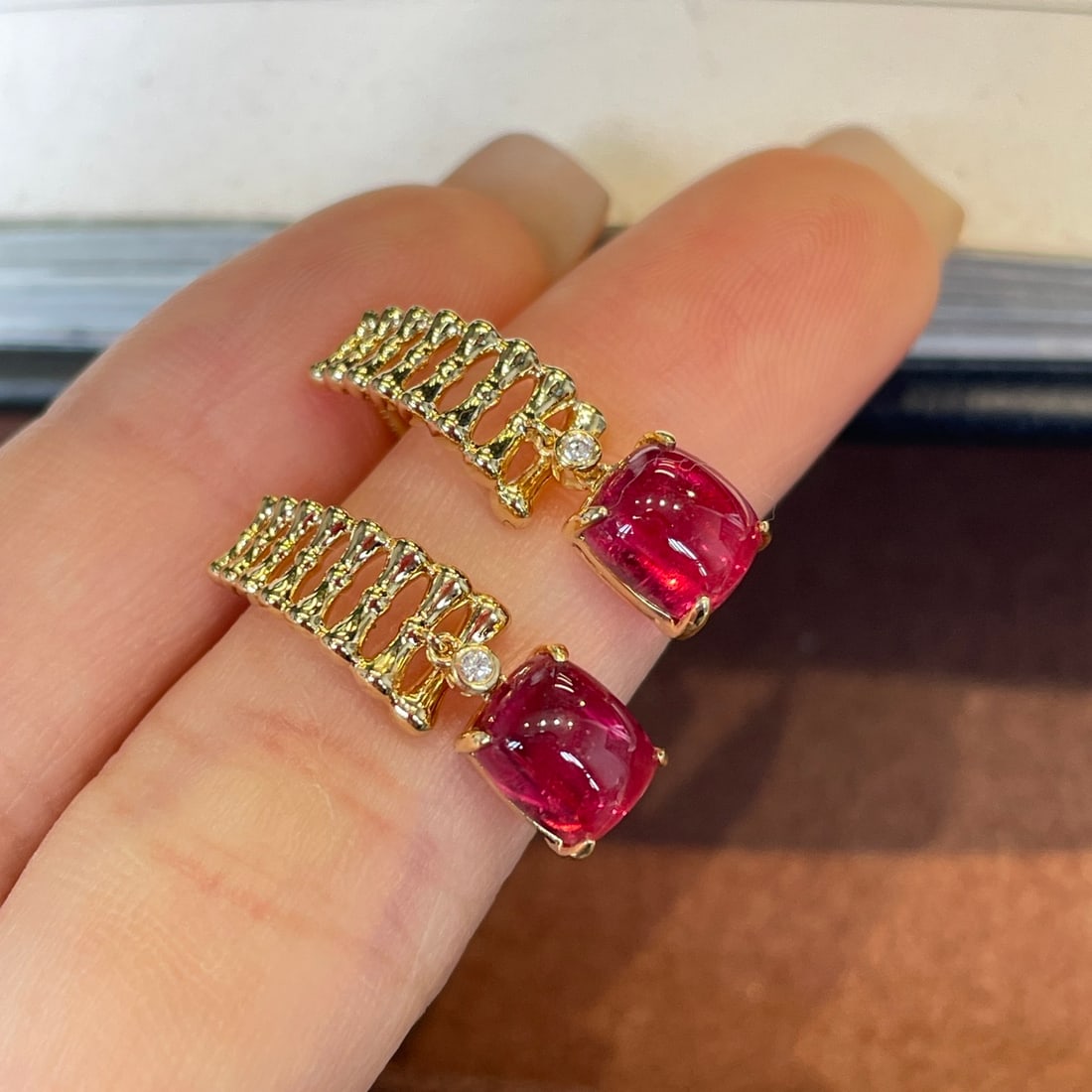 14k Gold 3 Ct Natural Tourmaline & Diamond Earrings - 2