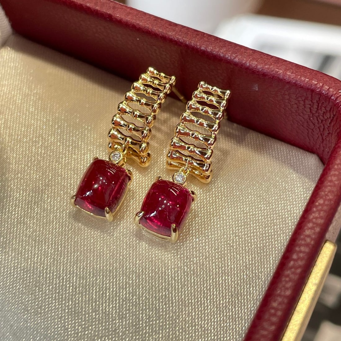 14k Gold 3 Ct Natural Tourmaline & Diamond Earrings - 4