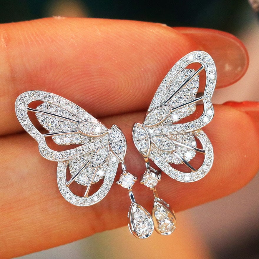 14k Gold 0.56 Ct Natural H Diamond & Butterfly Earrings - 2