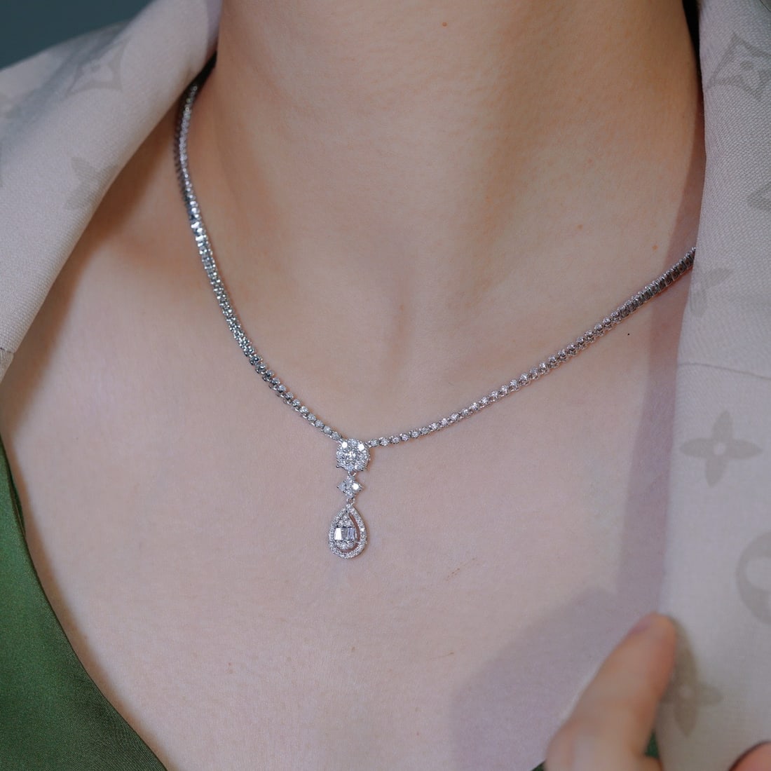 14k Gold 3.00 Ct Natural H Diamond Necklace - 6