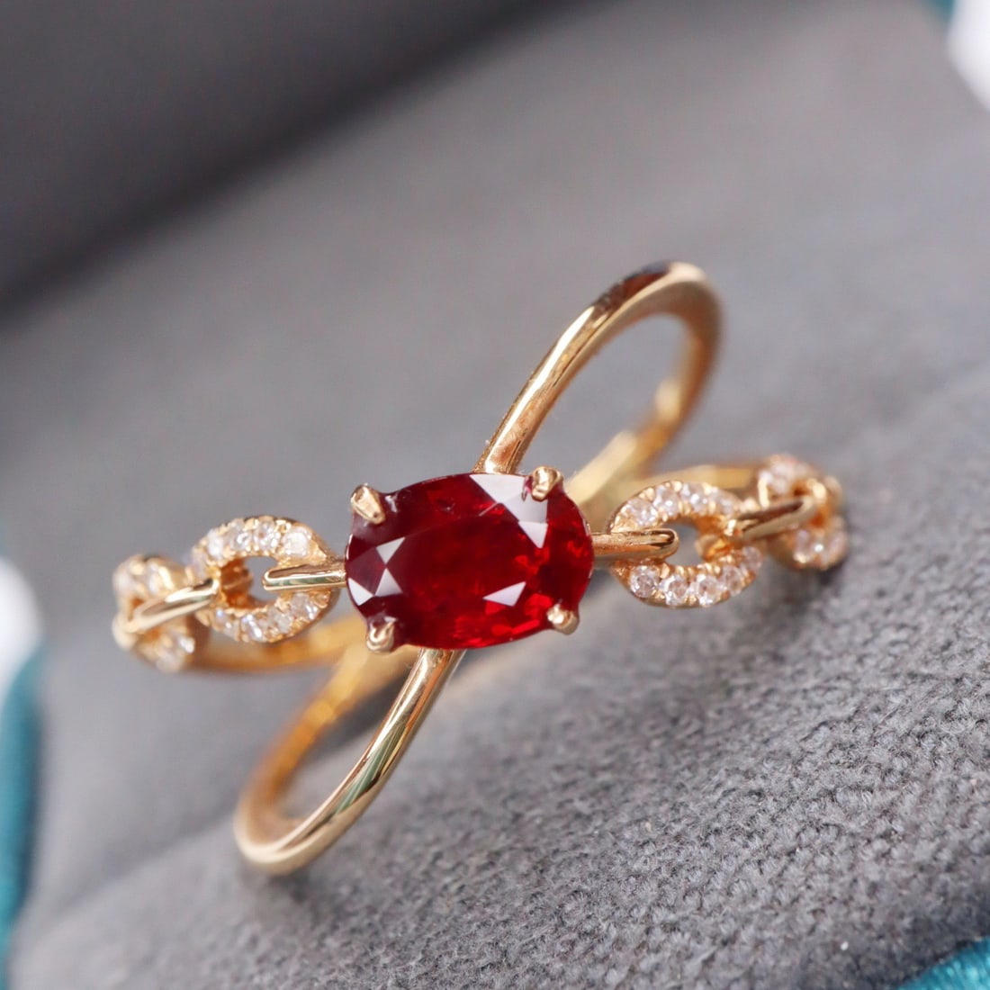 14k Gold 0.98 Ctw Natural Ruby & Diamond Ring: Ref:231154132 // gold content:14k gold // ring size:7. 25us // // main gemstone:ruby // shape:oval // carat weight:0. 88ct // color:red // treatment:natural // // adjacent gemstone 2 : diamond //