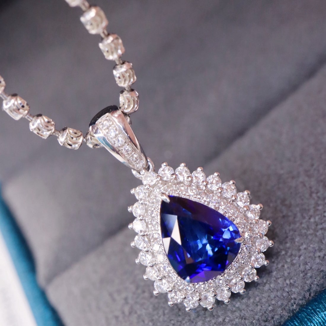 14k Gold 1.78 Ctw Natural Sapphire & Diamond Pendant( Without Chain ) - 2
