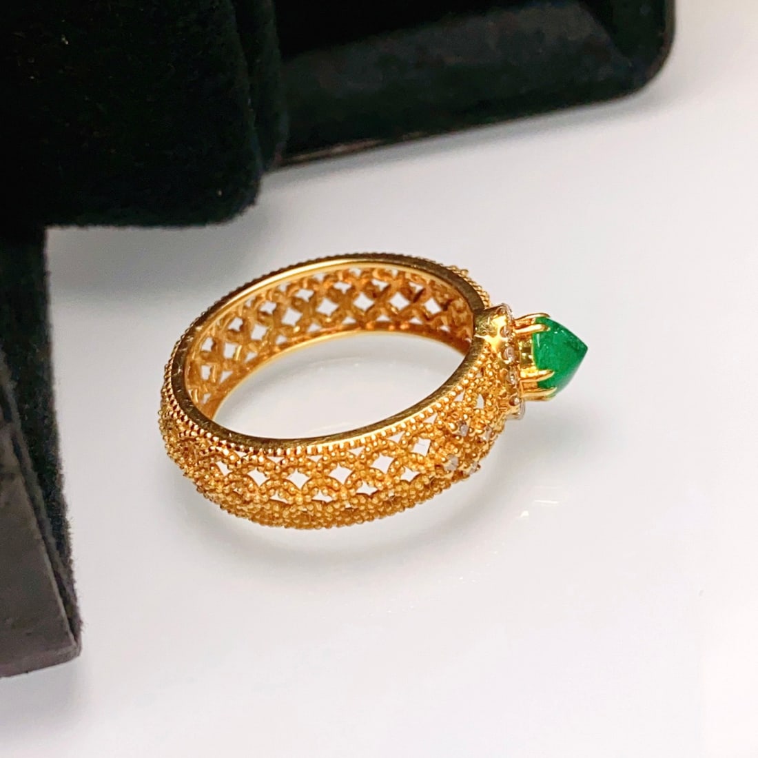 14k Gold 0.55 Ct Natural Emerald & Diamond Ring - 5