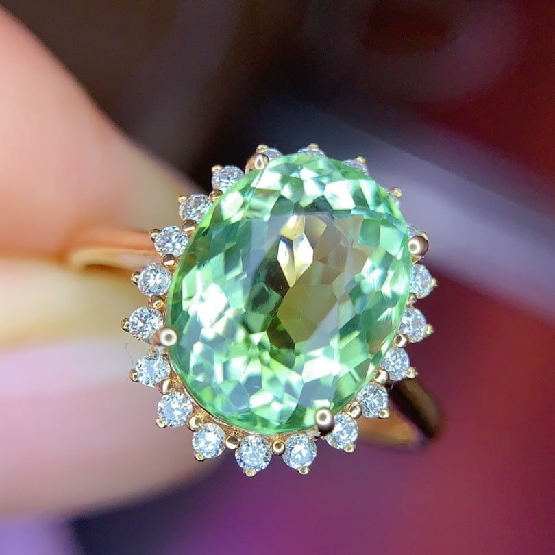14k Gold 3.5 Ct Natural Tourmaline & Diamond Ring - 2