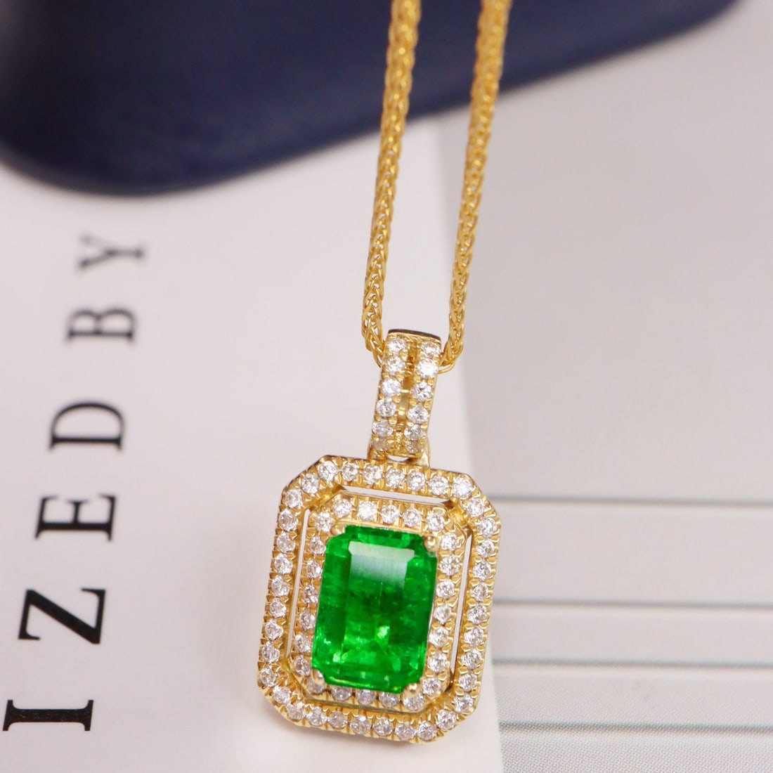 14k Gold 1.11 Ctw Vivid Green Natural Emerald & Diamond Pendant( Without Chain ) - 2