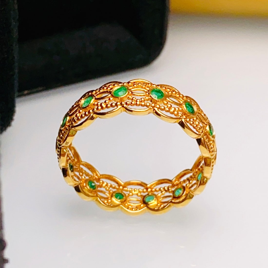 14k Gold 0.80 Ct Natural Emerald Ring - 4
