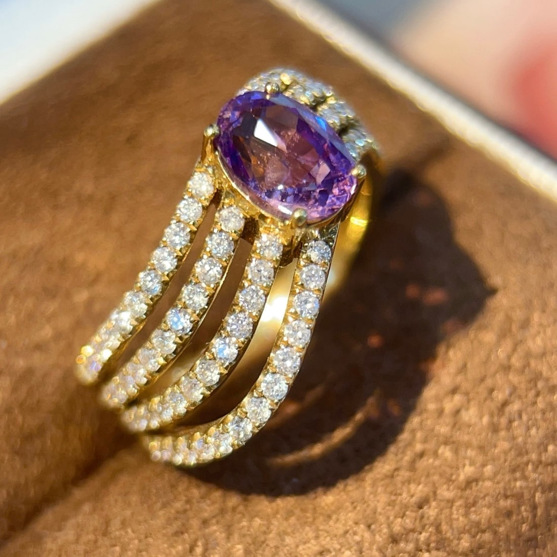 14k Gold 2.29 Ctw Natural Sapphire & Diamond Ring: Ref:231154164 // gold content:14k gold // ring size:7. 25us // // main gemstone:sapphire // shape:oval // carat weight:1. 73ct // color:purple // treatment:natural // // adjacent gemstone 2 : diamond