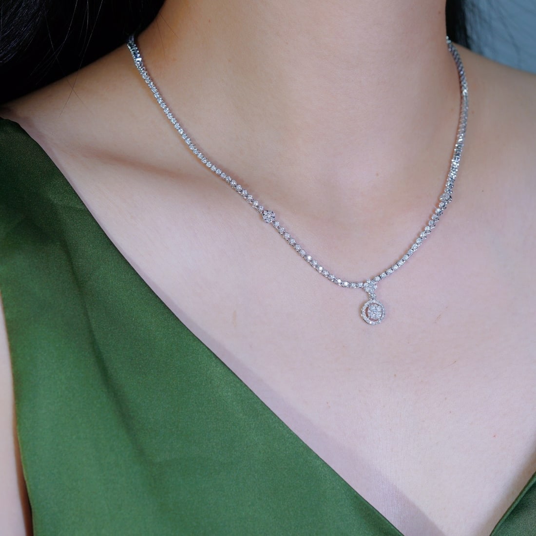 14k Gold 3.30 Ct Natural H Diamond Necklace - 6