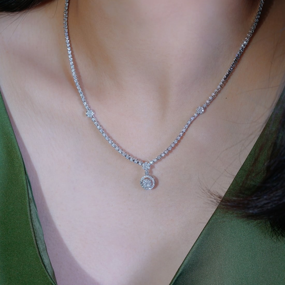 14k Gold 3.30 Ct Natural H Diamond Necklace - 7