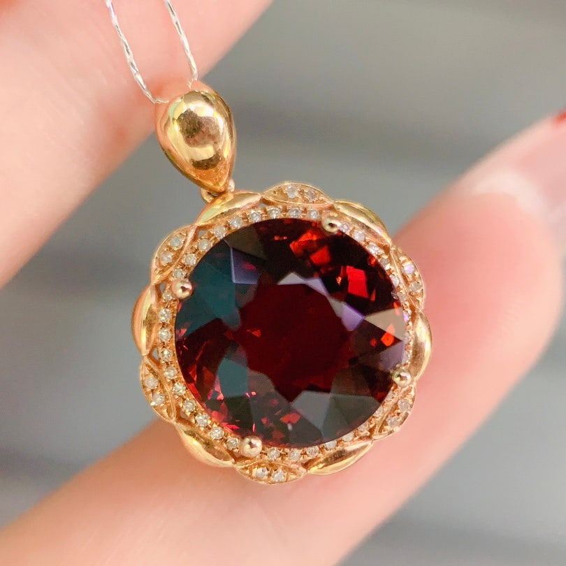 14k Gold 7.90 Ctw Natural Tourmaline & Diamond Pendant( Without Chain ) - 2