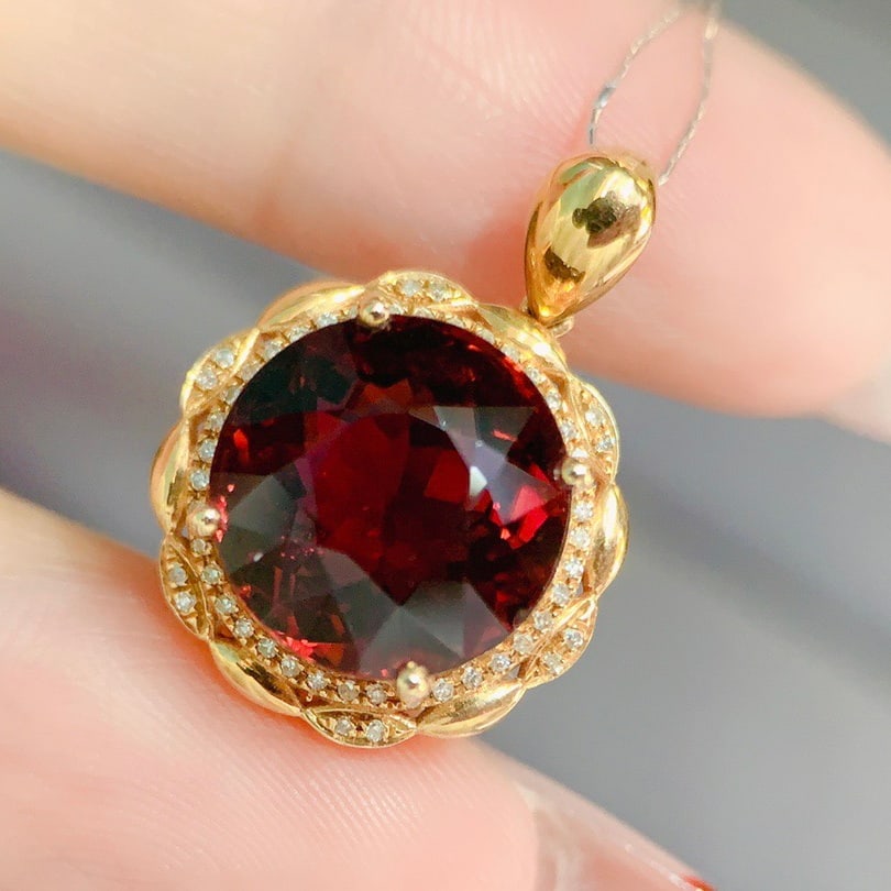 14k Gold 7.90 Ctw Natural Tourmaline & Diamond Pendant( Without Chain ) - 3