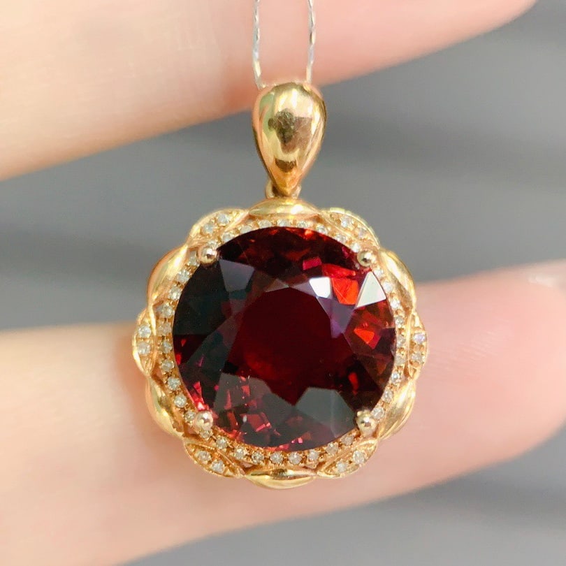 14k Gold 7.90 Ctw Natural Tourmaline & Diamond Pendant( Without Chain ) - 4